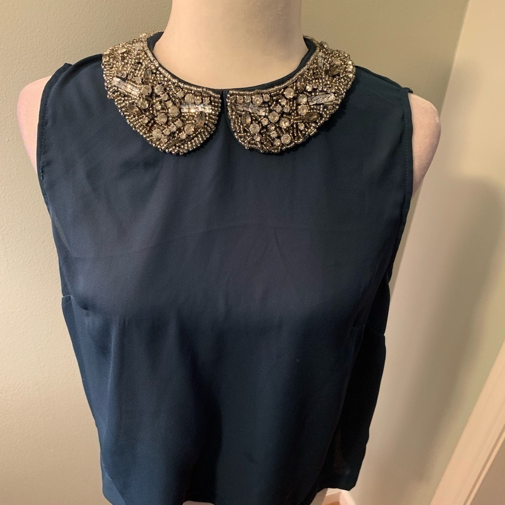 Soprano embellished navy top, size L